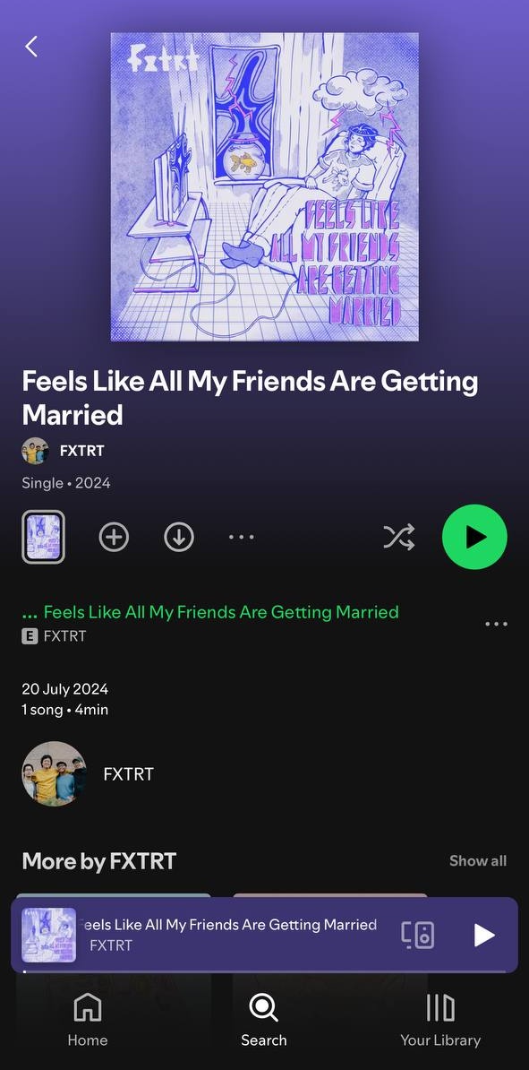 fxtrtband's tweet photo. "Feels Like All My Friends Are Getting Married" is finally out!

Art by @tororo.aoi on IG
Recording and Mixing done by @leonardsoosay and Snakeweed Studio and all the beautiful interns
Mastering done by Islam Falmi.

https://t.co/SLD2R1mUDX https://t.co/2roQY0fniX