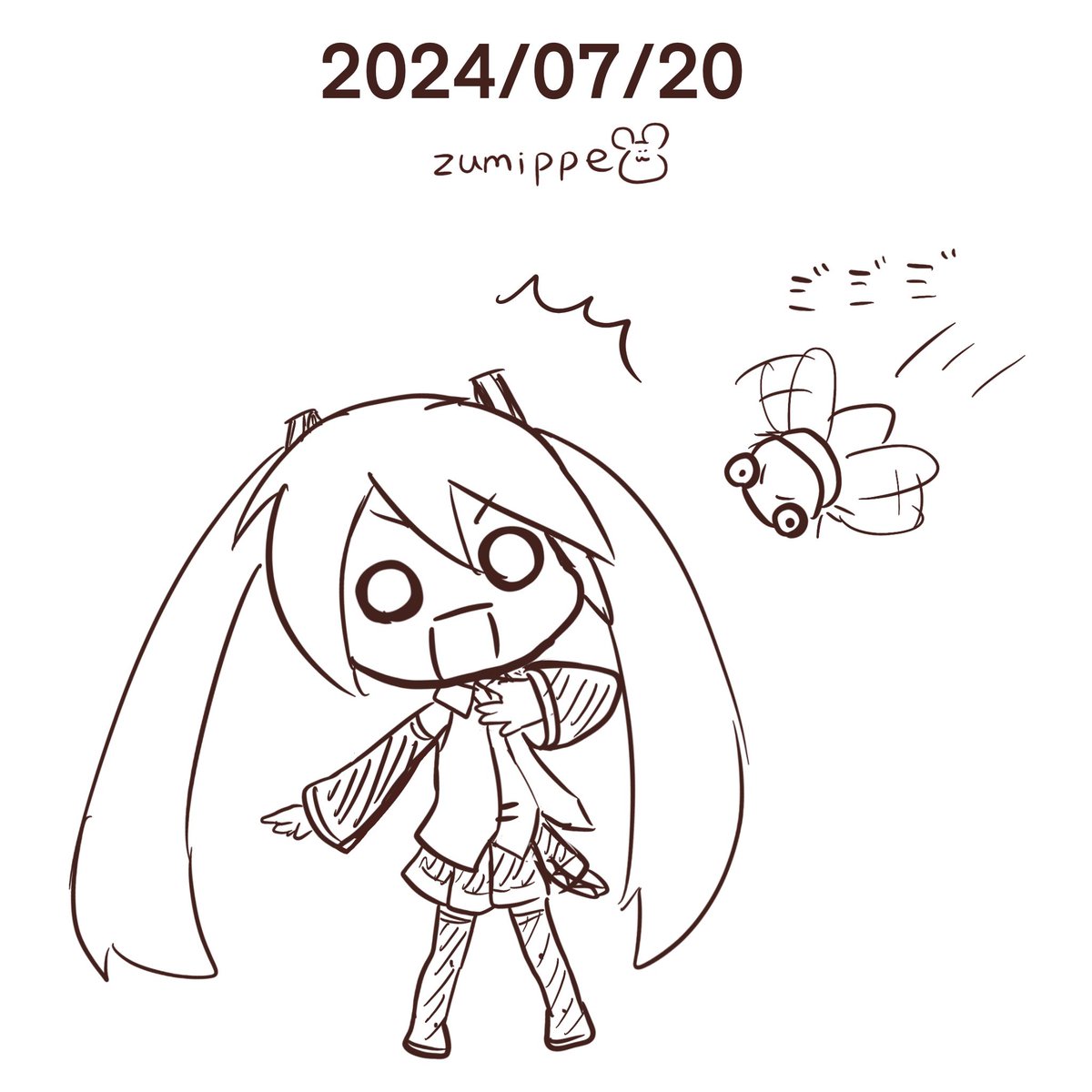 #5分絵日記 #初音ミク 
今日は外へ出たらセミが突っ込んできました。 