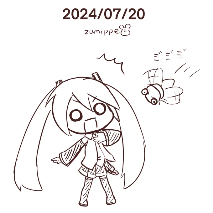 #5分絵日記 #初音ミク 
今日は外へ出たらセミが突っ込んできました。 