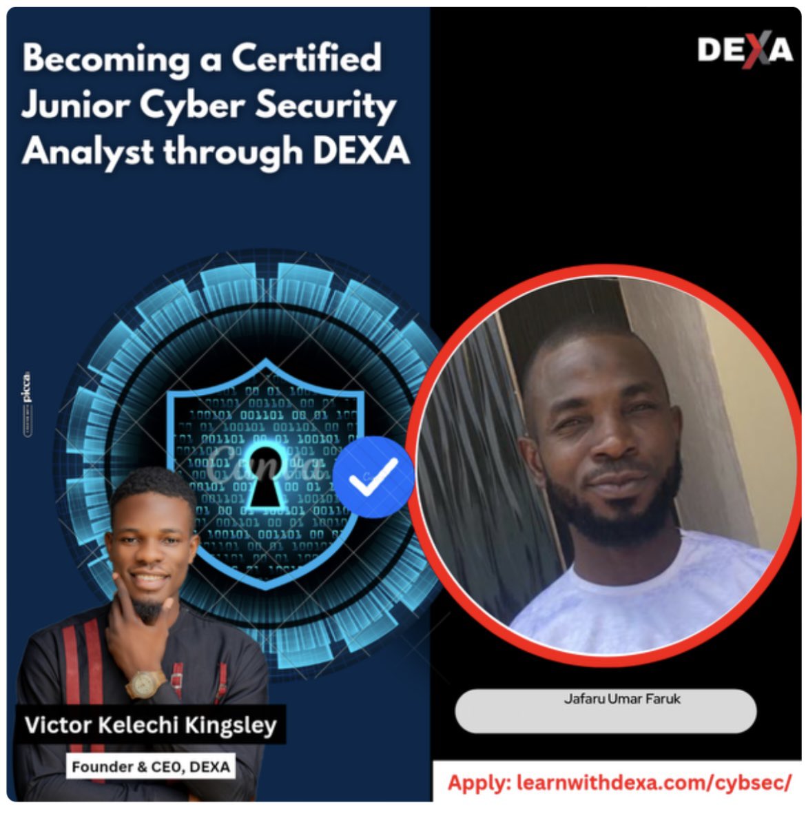 Umarjaf's tweet photo. Hi, I'm about to receive my #CyberSecurity Course Certificate from the tuition-free course partly taught by Cisco on DEXA. I'm now on the path to becoming a Junior Cyber Security Analyst.
 If you wish to learn more about this program, use the link below:
 https://t.co/OCexn83Cvt https://t.co/oTtL1yviwB