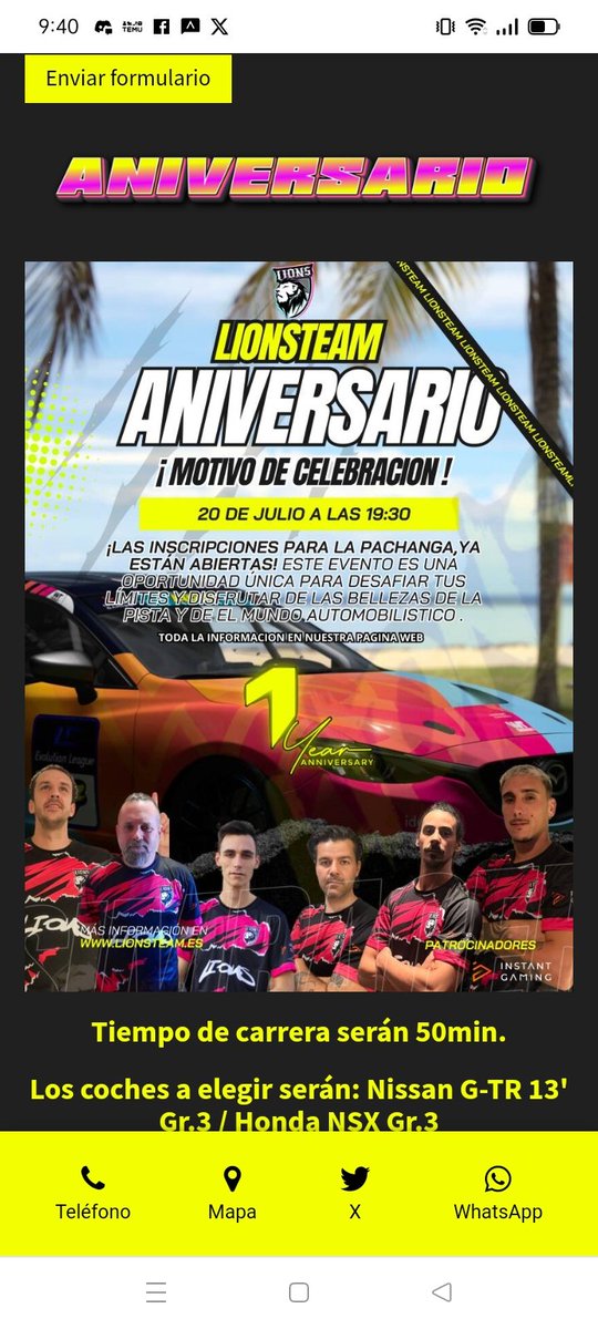 ¡¡¡ 🚦RACE DAY 🚦!!!
¡¡¡ @943_TEAM NO PARA !!!
Hoy nos vamos a <a href="/e_circuitcat/">eSports Circuit de Barcelona-Catalunya</a> de la mano de <a href="/LIONSofficiales/">LIONS esports team</a> para celebrar su aniversario.
Una carrera de resistencia con Gr3, nuestro piloto <a href="/AJ_SimRacing/">AJ SIMRACING</a>  estará en pista disfrutando del evento. Mucha suerte a todos.