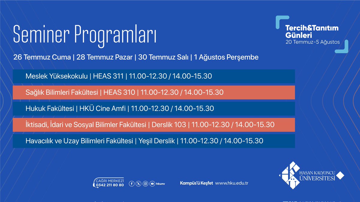 hkunv's tweet photo. Akademik Birimlerimizin Seminerleri Başlıyor! 📢 

Tüm aday öğrencilerimizi, akademik birimlerimizin (fakülte | yüksekokul | bölüm | program) tanıtım ve bilgilendirme seminerleri için kampüsümüze bekliyoruz☺️🎯

#hkunv #HasanKalyoncuÜniversitesi #hkü #Tercih2024 #yks2024 #doğrutercih #Gaziantep #TercihTanıtımGünleri #TercihimHKÜ #HKÜTercihGünleri