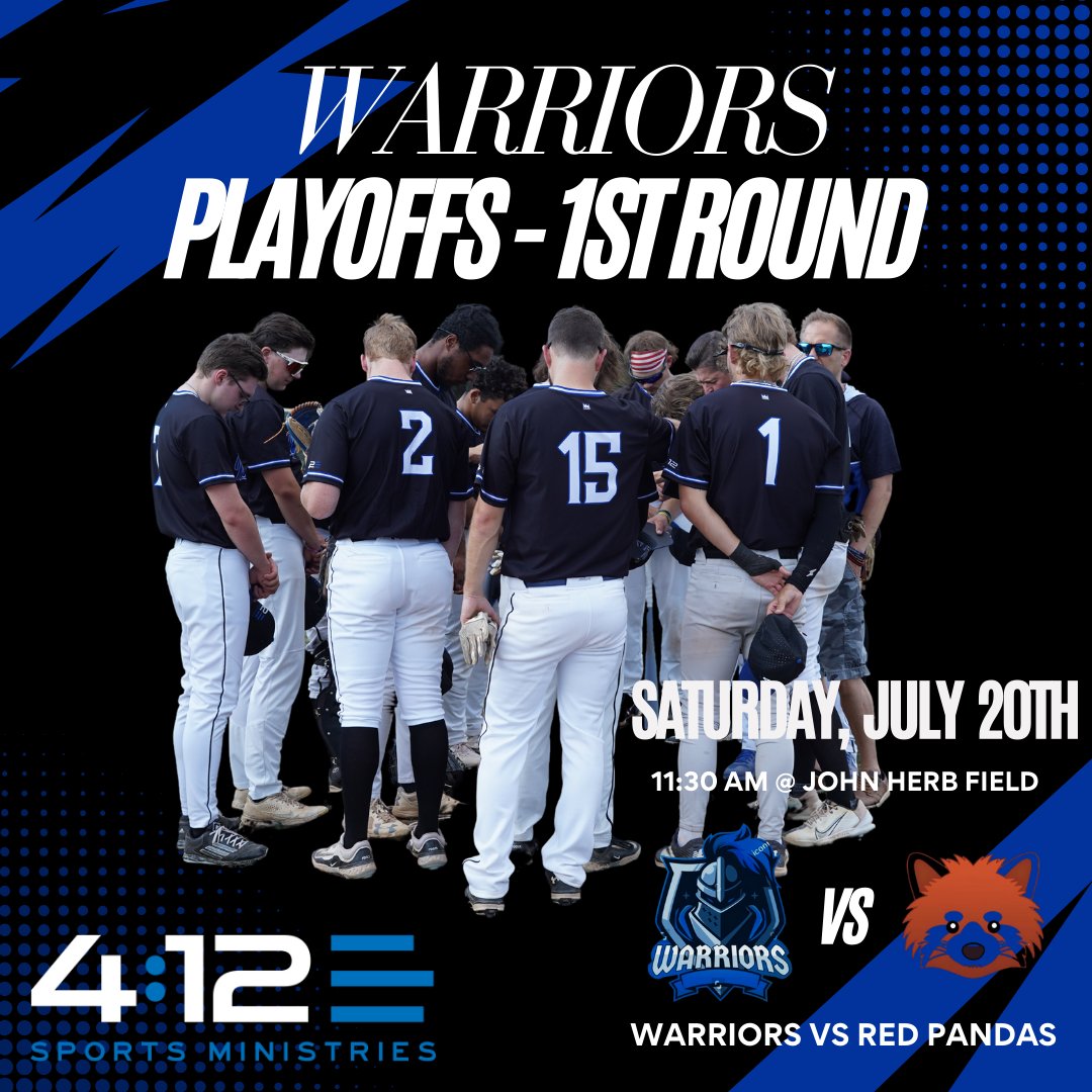 412_warriors's tweet photo. Warriors completed the season with a record of 15-9 locking up the #2 seed. We will host the Monroeville Red Pandas on Saturday, July 20th at 11:30 am

Playoffs!!
🆚: Monroeville Red Pandas
🕓: Saturday, July 20th @ 11:30 am
🏟️: John Herb Field 
⚾️: @NLucas245 https://t.co/5mhb7vzf85