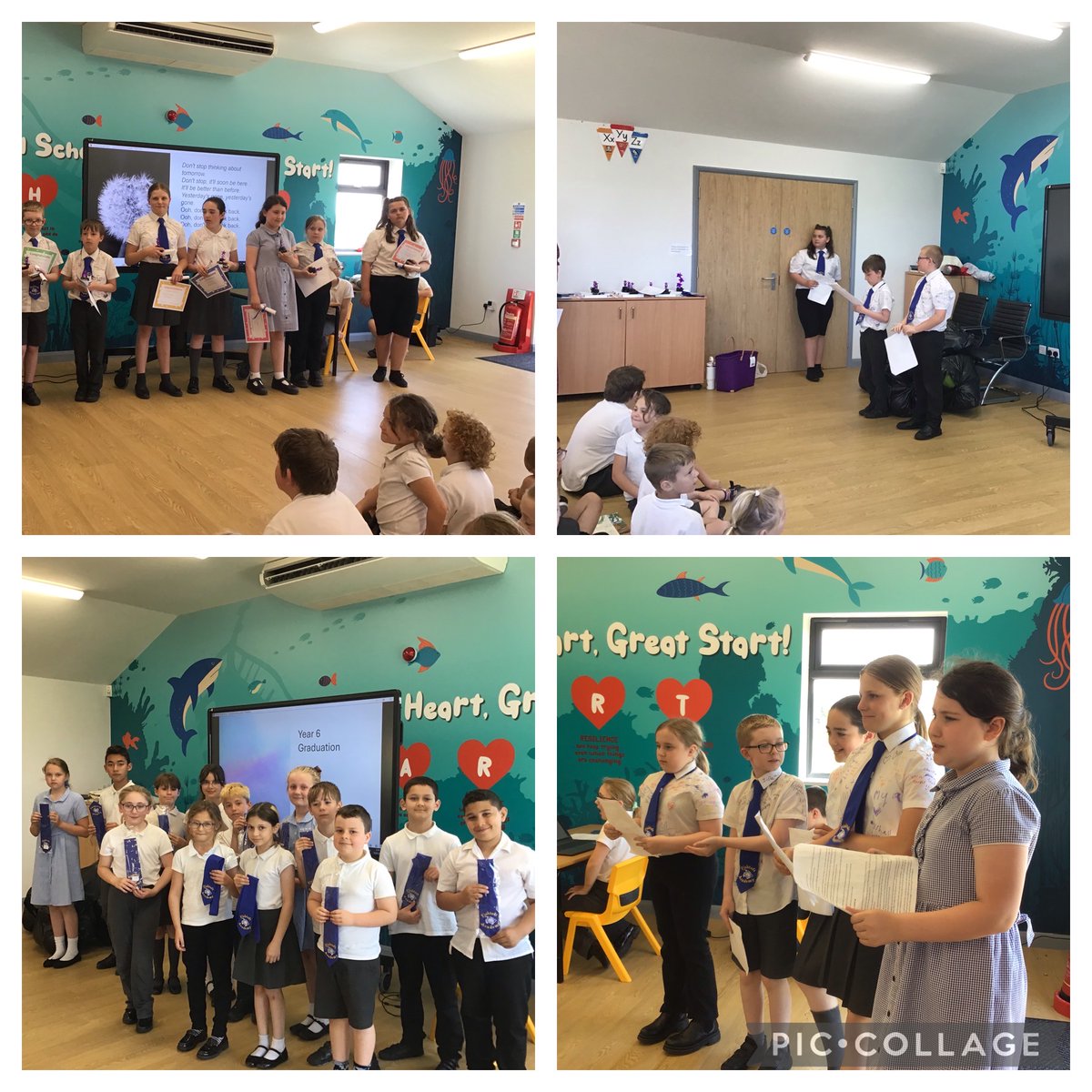 Huge goodbye and good luck to year 6 who shared some school memories, joined in with whole school songs and shared their dreams. Good bye and good luck.