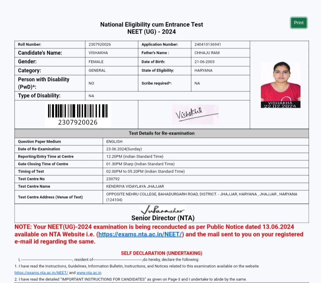 ritik_saxe84028's tweet photo. Our famous topper Vishakha. Ek bar FIR pakdi gai NTA Ki chori ke sath. Inka exam centre pahle bhi kendriya vidyalay tha aur bad mein bhi kendriya vidyalay hi Raha per aisi koi bhi entry. Official website per show nahi ho rahi . What is NDA is going to hide from 24 lakh 😭 #NEETUG https://t.co/Xb716H7aVA