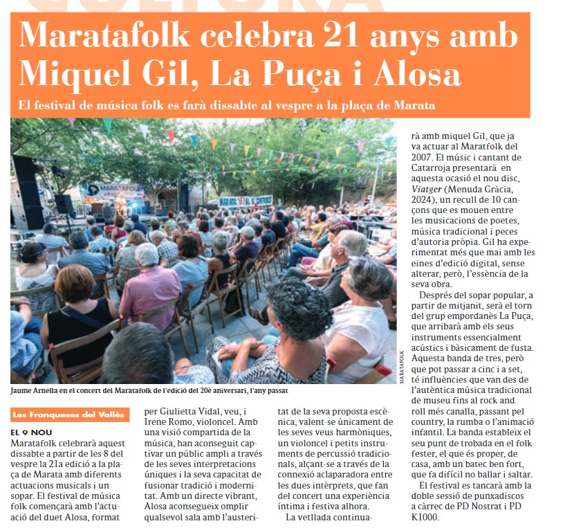 Avui #maratafolk2024 🤟💥
A les 20h us esperem a la plaça de Marata amb Alosa @miquelgil_ofic i La Puça