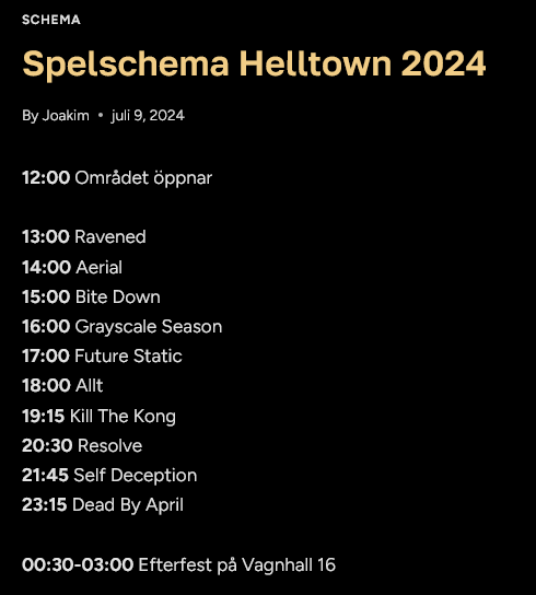 HbgNu's tweet photo. Spelschemat för Helltown festival idag - ses där 🙂 https://t.co/H9cGvQfTeu