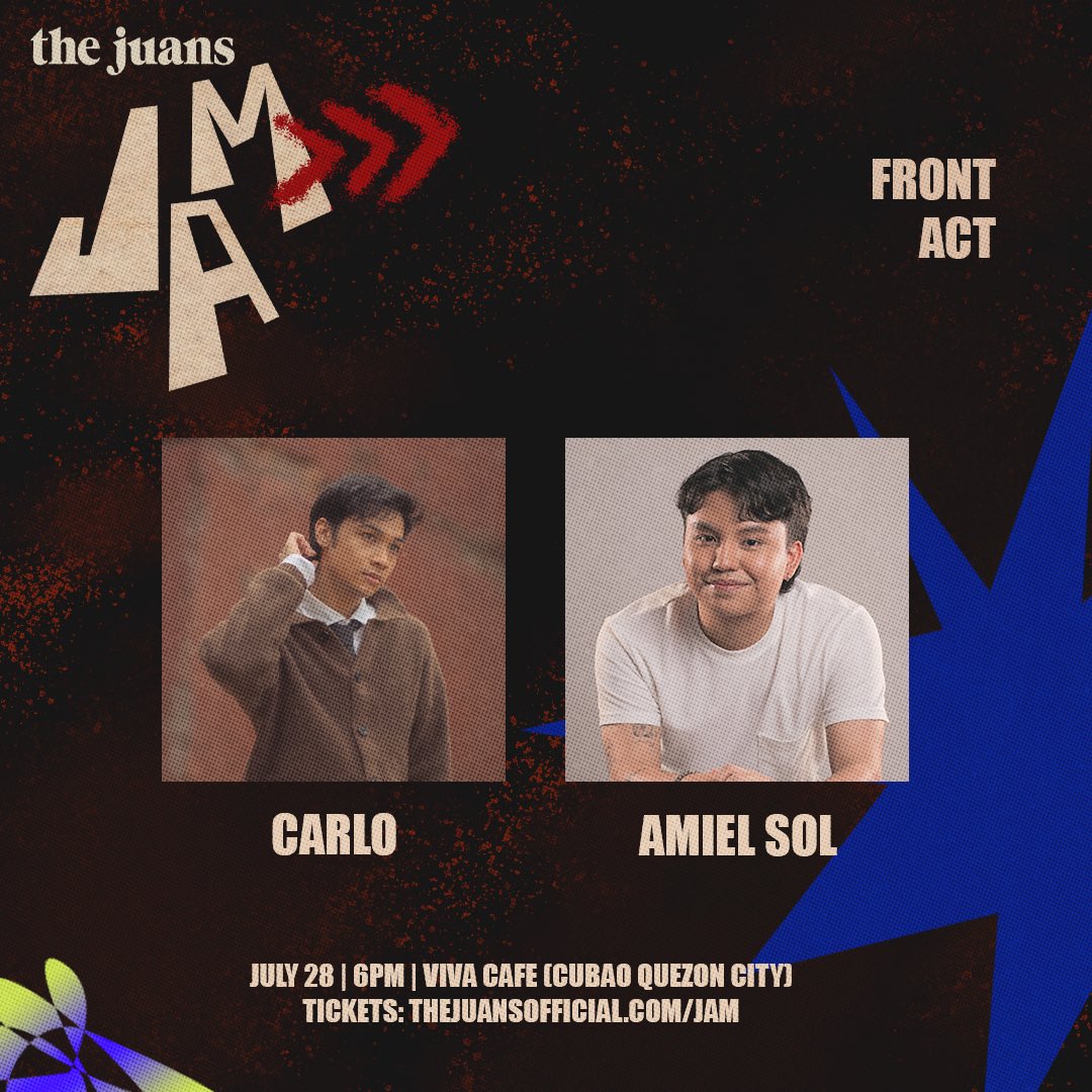 TheJuans_BAND's tweet photo. This July 28, sasamahan tayo nila @amielsol2 at @mrcarlomendoza for #JAMwithTheJuans LIVE at Viva Cafe!

Kaya naman, don’t miss out dahil sama sama nating icecelebrate ang 9th JUANniversary natin, Juanistas! 🤩

Get your tickets now! https://t.co/TI0aogpBpB https://t.co/CTlwLCEn75