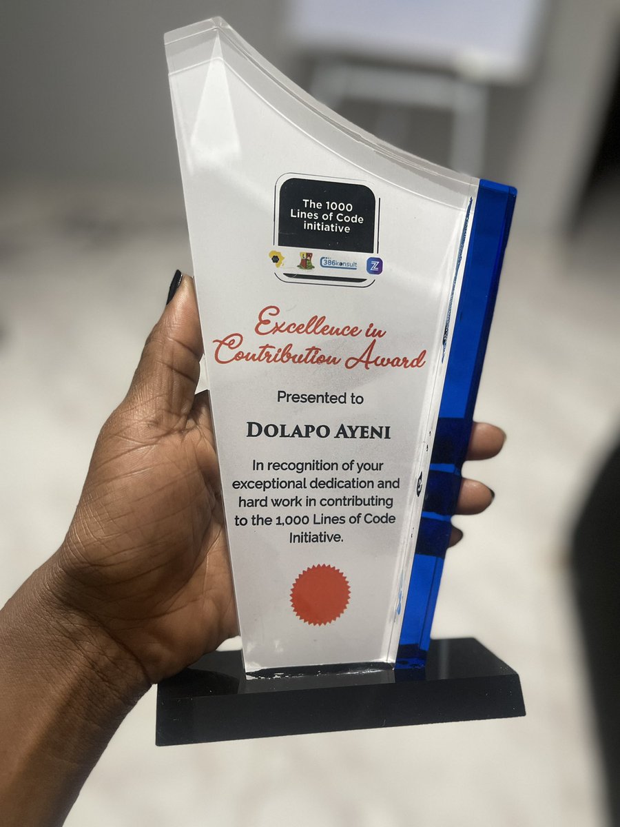 AyeniDolapo4's tweet image. I am the best,
The best my generation’s ever seen,
A force of nature, strong and keen,
Breaking barriers, chasing dreams.

My second #award in the year 2024.

Thank you @CodegarageA 

#1000LinesofCode #CodeGarageAfrica #Dee