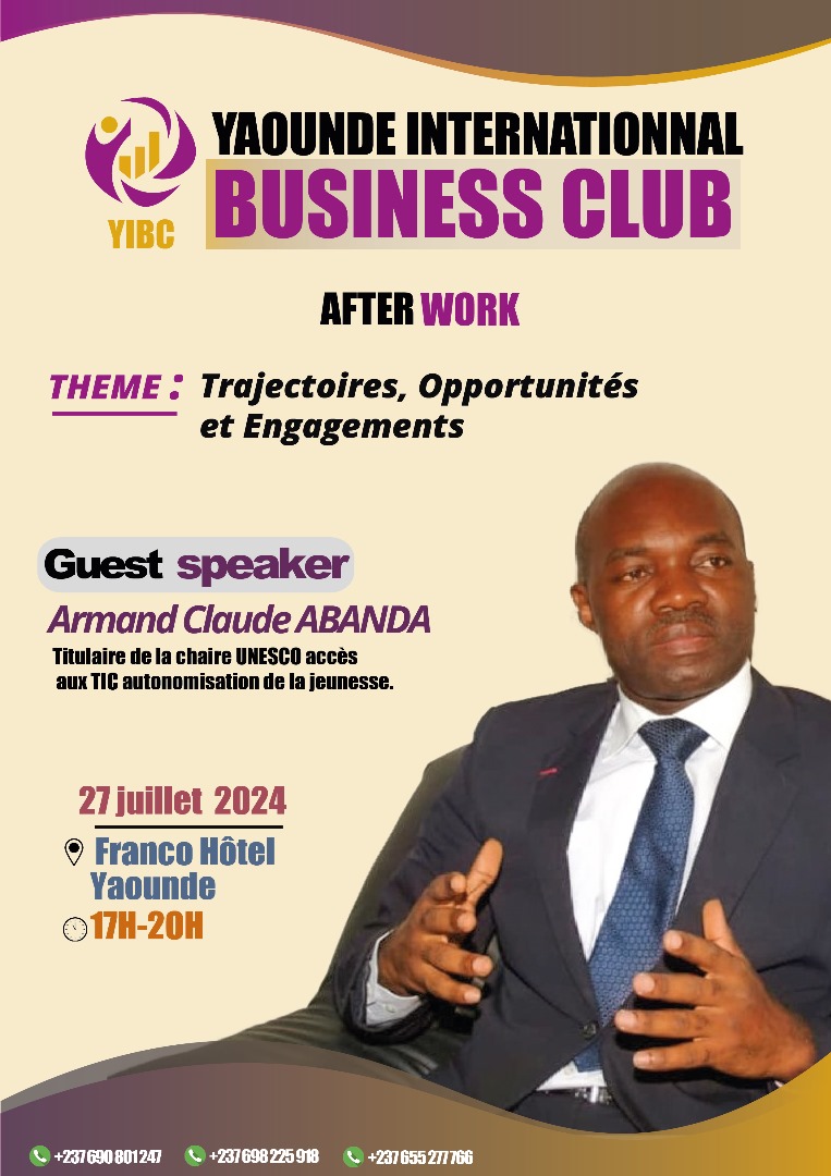 RR_IAI_Abanda's tweet photo. YAOUNDE INTERNATIONAL BUSINESS CLUB 🇨🇲🇨🇲🇨🇲
2eme Session
📅 27 juillet 2024 🕔 17h-20h
📍 Hôtel Franco, Yaoundé 

🎤 GUEST SPEAKER: ARMAND CLAUDE ABANDA (Titulaire de la Chaire UNESCO - Accès aux TIC et autonomisation de la jeunesse) 🇨🇲

🎤 Henri Séverin Assembe (Expert decentralisation) 🇨🇲

YIBC, UN SPIN OFF DU RESEAU PROPULSE