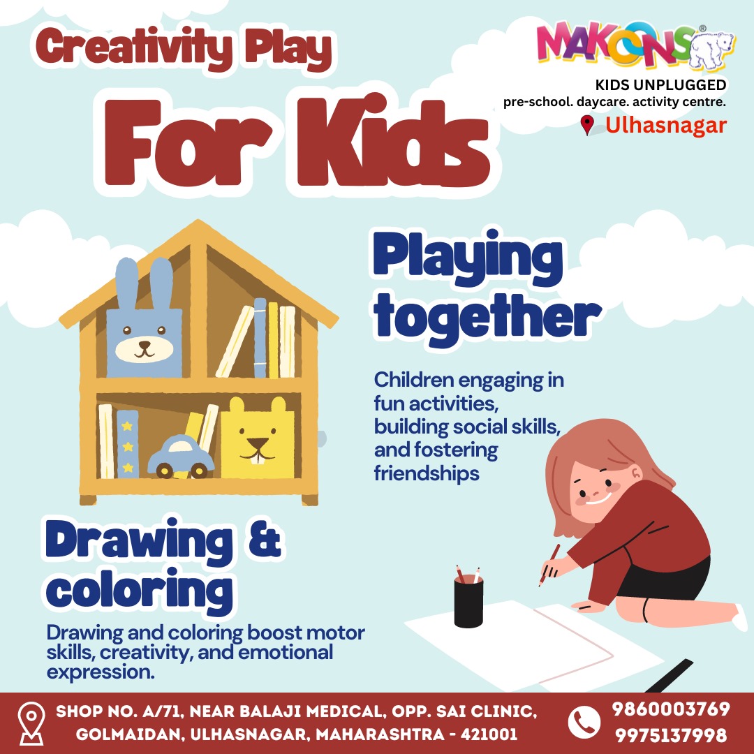 Makoonsulhasngr's tweet image. 🎨✨ Unleash Your Child&apos;s Imagination with Creative Play! 🌟  🌈🧩
.
.
📞 For Admission enquiry, Call us at 9860003769. 🌱🤗

📍 Location: Shop No. A/71, near Balaji Medical, opp. Sai Clinic, Golmaidan, Ulhasnagar, Maharashtra 421001
.
#CreativePlay #KidsImagination