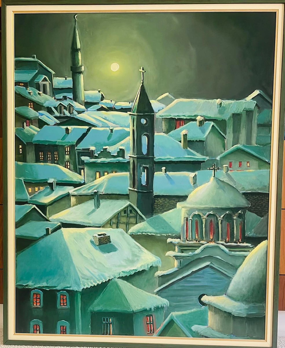 Honored to present my painting of Prizren under a winter moon to President Marcelo Rebelo de Sousa, a token of gratitude as Kosovo's first resident Ambassador to Portugal.