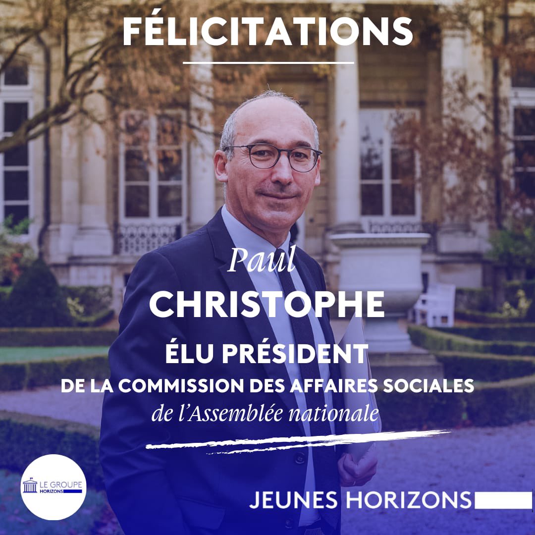 Horizons Jeunes (@horizonsjeunes) on Twitter photo Félicitations <a href="/christophe_p/">Paul CHRISTOPHE</a> pour cette élection à la présidence de la <a href="/AN_AfSoc/">Commission des affaires sociales</a> !
🤝 Une responsabilité à l’image de ton engagement sans faille pour la santé, le travail et la solidarité de tous les Français. Félicitations <a href="/christophe_p/">Paul CHRISTOPHE</a> pour cette élection à la présidence de la <a href="/AN_AfSoc/">Commission des affaires sociales</a> !
🤝 Une responsabilité à l’image de ton engagement sans faille pour la santé, le travail et la solidarité de tous les Français.