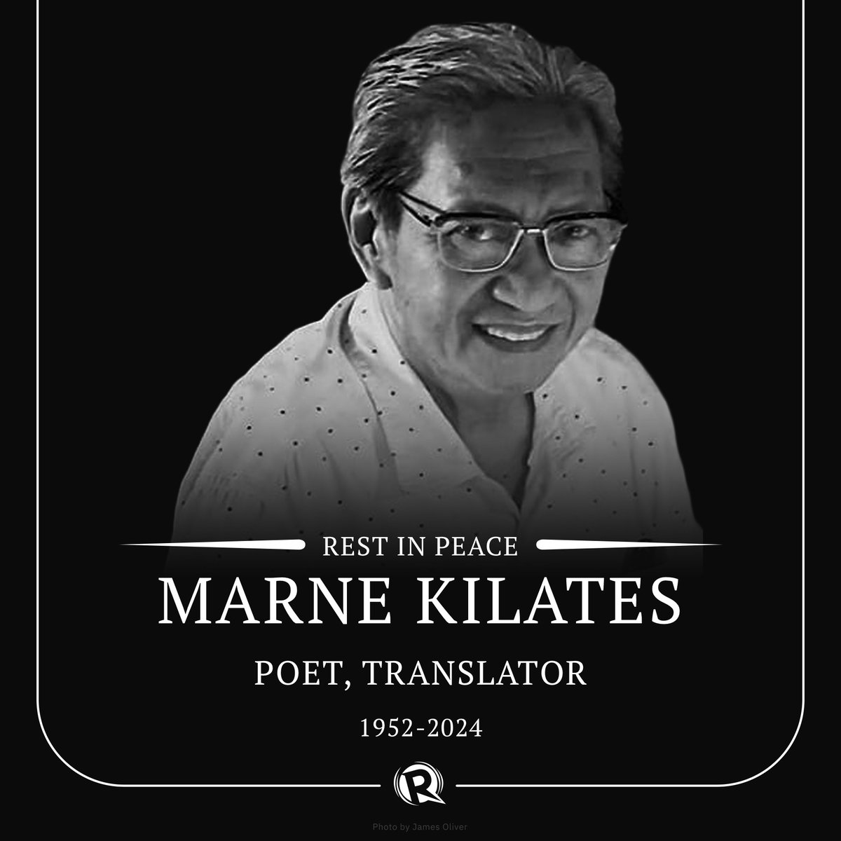 rapplerdotcom's tweet photo. REST IN PEACE.

Multi-awarded Filipino poet and translator Marne Kilates passed away on Saturday, July 20. He was 71. https://t.co/prLIdaKOyh https://t.co/BGzd6Uzp7g