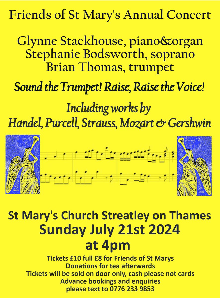 Annual FoSM Concert is in St Mary's Streatley on Thames, Sunday July 21st at 4pm. Tickets £10 or £8 for Friends of St Mary's, on door only, we will fit you in! Organ, Piano,Trumpet&amp; Soprano!  @oxfordmail <a href="/henleystandard/">Henley Standard</a> <a href="/wallingfordhera/">Wallingford Herald</a> <a href="/rdgchronicle/">Reading Chronicle</a> @goringstreatley @streatleyPC