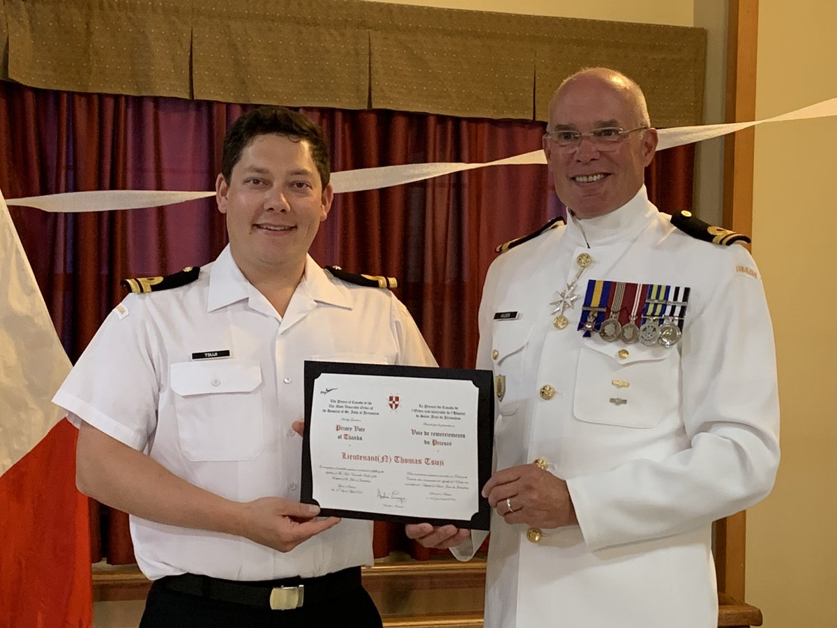 wilder_drew's tweet photo. An honour to congratulate Lt(N) @ThomasTusji the Commanding Officer of CNS Ottawa upon receiving an Order of St. John Priory Vote of Thanks, granted by @DrALevesque and Her Excellency @GGCanada Mary Simon.  Advancing the Order objectives!  @orderofstjohnca @jburgoin @SirAdamKSTJ https://t.co/ju1fFRZs2a