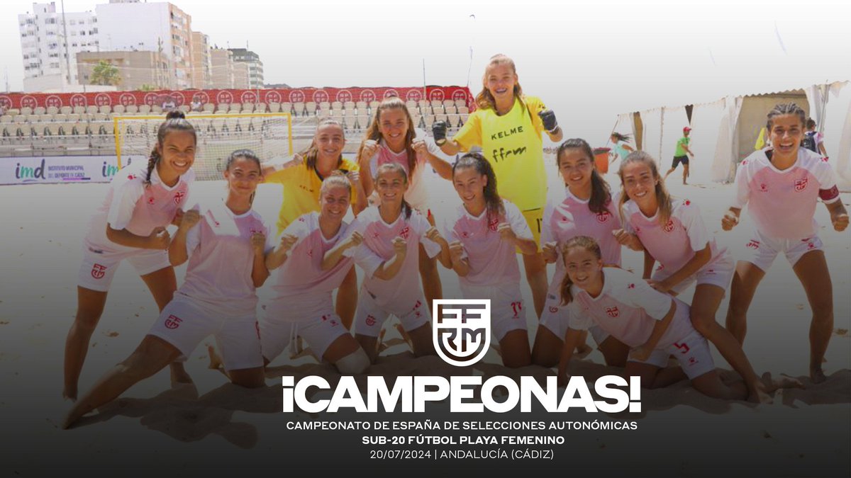 ffrm_se's tweet photo. 🏆🥳 ¡¡¡𝗖𝗔𝗔𝗔𝗔𝗔𝗔𝗔𝗔𝗔𝗠𝗣𝗘𝗢𝗡𝗔𝗦!!! 

🥇 ¡La FFRM Sub-20 de fútbol playa se impone 5-4 a Andalucía en la final y se cuelga el oro en Cádiz 🏝️!

🗣️ ¡Sí, habéis hecho historia 🥰!
🗣️ ¡Sois gigantes 🎩! 
🗣️ ¡Sois campeonas de España 🇪🇸!

✨ ¡Nuevo éxito para nuestro #BeachSoccer ✨! Vaaaaaaaaamos! #VamosFFRM ♥️