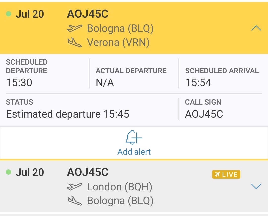 ZAKspotter's tweet photo. @RyanClayton_7 No that's flying Bologna to Verona after, but it could be taking Arsenal representatives out to Bologna to finalize the deal https://t.co/qEzBqVKqOD