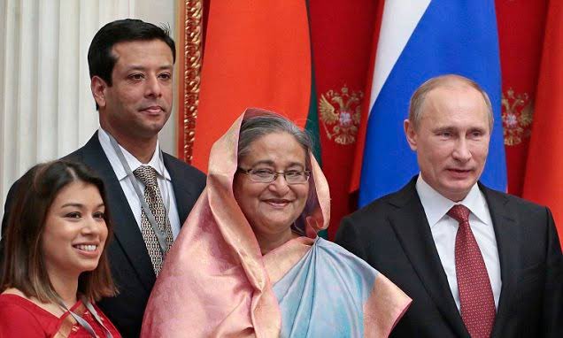 Hey <a href="/TulipSiddiq/">Tulip Siddiq</a> you (left) &amp; your aunt #Hasina (centre) the PM of #Bangladesh pictured with #Putin. She is killing and maming innocent people right now in #Bangladesh. The Internet has been disconnected, people cannot reach the world. You are complicit. How are you still an MP