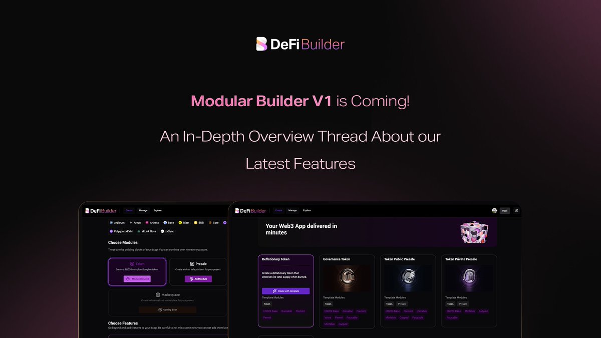 thedefibuilder's tweet image. 🛠️ Modular Builder V1 Thread 🧵

Modular Builder V1 is coming out on July 22nd, bringing our first batch of services that strive to aid with mass adoption of Web3 through no-code tooling. 

Let’s explore what we have in store for you!