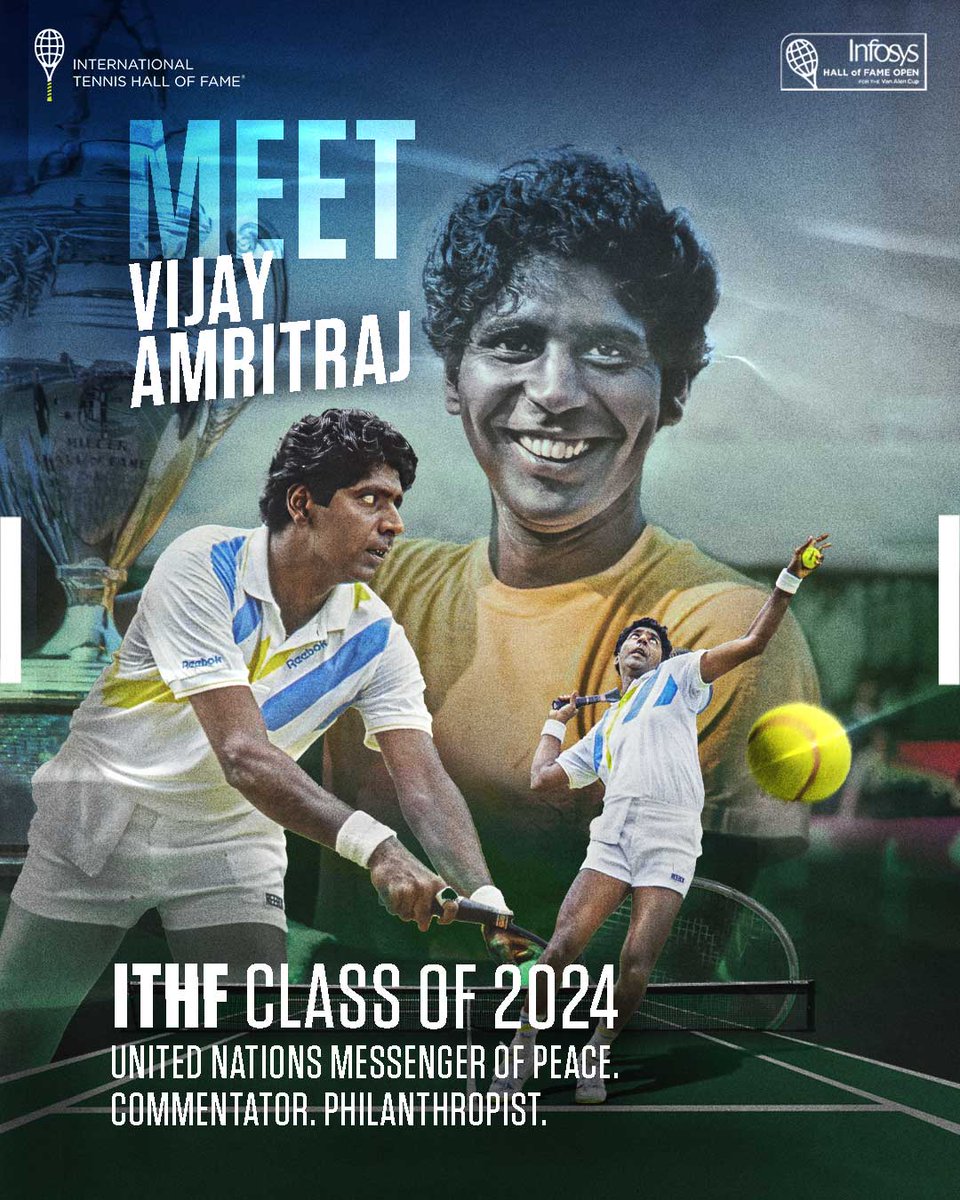 Infosys's tweet image. Here’s to Vijay Amritraj– a tennis champion, a commentator, actor and a philanthropist. A truly multi-faceted person. Congratulations, Vijay Amritraj on your induction. 

#ITHFWithInfosys #ExperienceTheNext