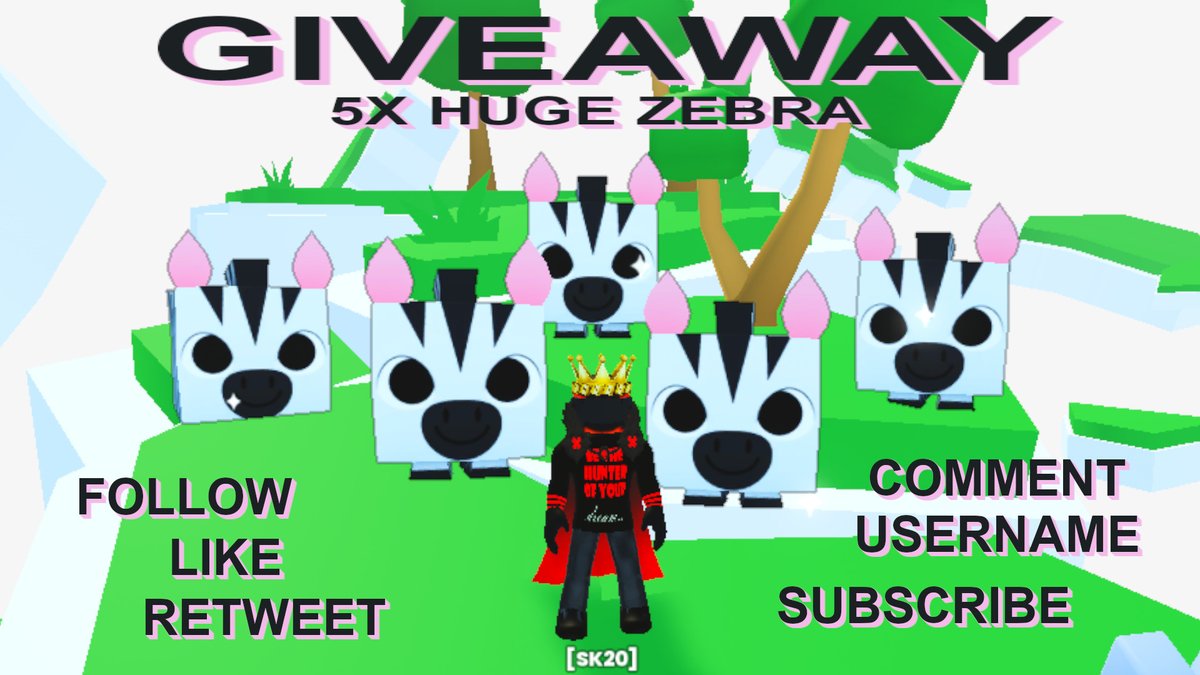 😎GiveAway: 5X HUGE ZEBRA😎

➡️Follow, Like and Retweet
➡️Comment Username
➡️SUB: youtube.com/@sparkleking20

GiveAway ends FRIDAY July 26th, 2024

5 Random winners will be selected through Twitterpicker

🍀Good Luck!🍀

#ROBLOX #PetSimulator99 #PS99 #GIVEAWAY