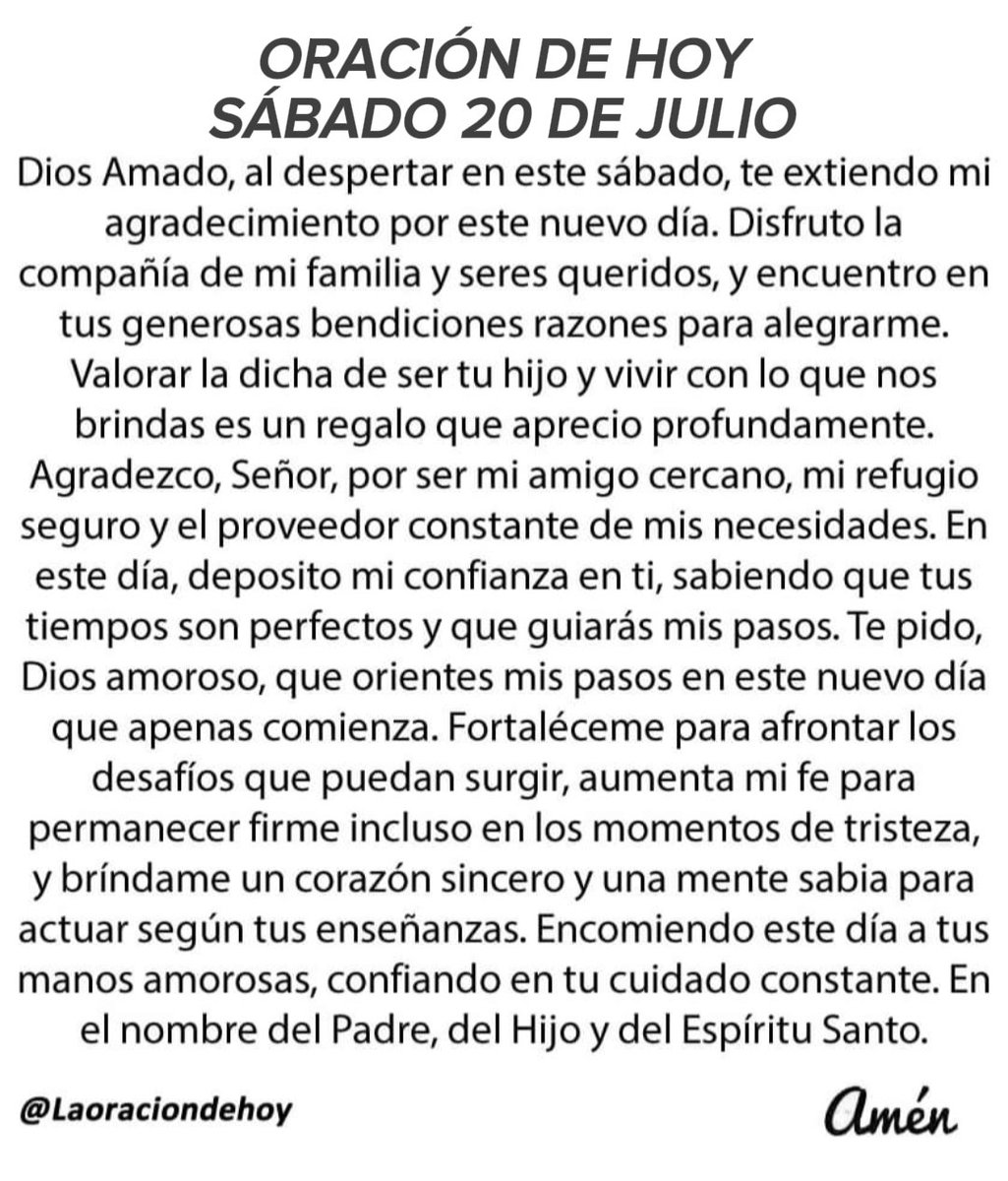 laoraciondehoy's tweet photo. Oración diaria para hoy sábado 20 de julio de 2024 https://t.co/gMKAjqPgwT