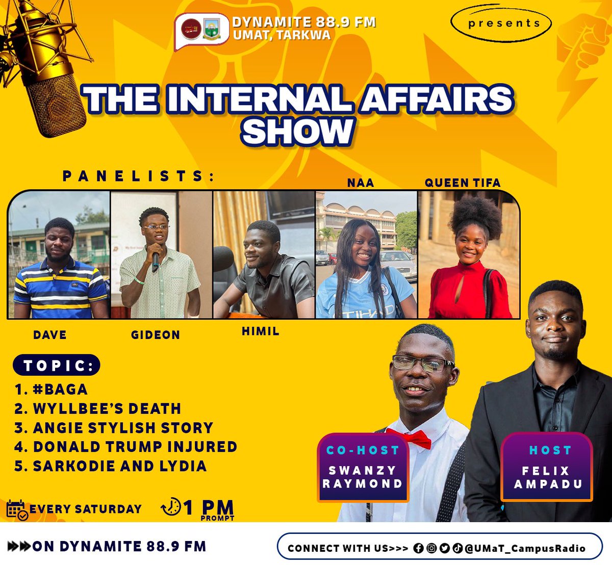 ‼️‼️‼️‼️‼️‼️‼️‼️‼️‼️‼️‼️
LET’S GET READY FOR A COGNITIVE AND HOLISTIC DISCUSS WITH THE ABLE PANELIST!!!* 💃🏼🎉 
Tune In Today on Dynamite FM (88.9) at exactly 1 pm and Let’s Entertain, Educate, and communicate 🛫👊🏽

#dynamite 88.9fm
#Power in the Air⚡️
#UMaT_CampusRadio📻