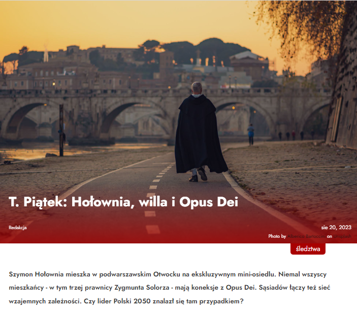 Reset_Oby's tweet photo. Szymon Hołownia mieszka w podwarszawskim Otwocku na ekskluzywnym mini-osiedlu. Niemal wszyscy mieszkańcy - w tym trzej prawnicy Zygmunta Solorza - mają koneksje z Opus Dei. Sąsiadów łączy też sieć wzajemnych zależności.
Czy lider Polski 2050 znalazł się tam przypadkiem - pyta Tomasz Piątek👇
https://t.co/vfcZeY62fp
#resetobywatelski #wolnemedia #polityka #publicystyka #dziennikarstwośledcze #tomaszpiątek #opusdei #szymonhołownia #polska2050 #TrzeciaDroga