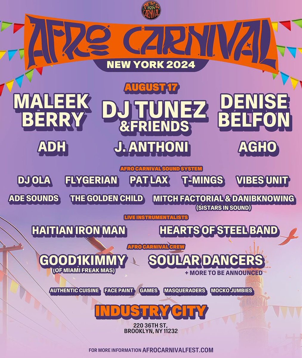 Afrocarnival's tweet photo. Afro Carnival NYC ‘24. Something different! 🇬🇭🇯🇲🇰🇪🇹🇹🇳🇬🇭🇹🇨🇩🇬🇩🇺🇬🇩🇴🇿🇦🇨🇺🇸🇳🇺🇸🇭🇳🇧🇷 🎡

More acts to be added and we’ve got some surprises! Make sure you’re subscribed to our email list to keep up to date with all announcements regarding Afro Carnival. 

https://t.co/VNloVMjWMM https://t.co/MIvnBeanRE