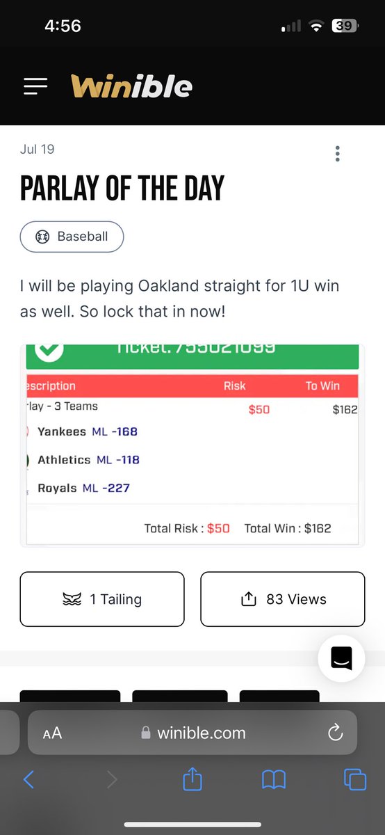 sippidegen's tweet photo. We absolutely cooked the books on the first day back after the break. 🔥🔥

Smoked a +324 parlay along with 3-0 on straights for a +6.29U day. 

Looking to continue the run today! 

Link in bio for @winible 

DM me for a promo code. 

All picks are backed by top notch data from the @TaileredSports database

Don’t miss out!! 
#GamblingX #MLBBets
