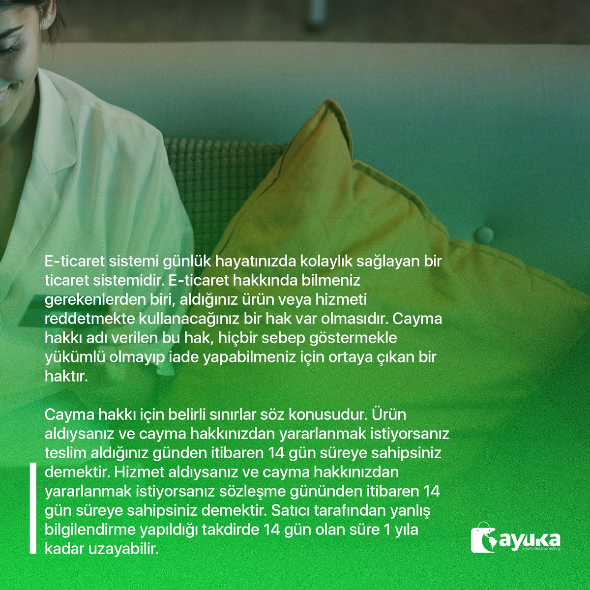 ayukaa_co's tweet photo. 💻🛒 İnternet Alışverişinde Cayma Hakkı! 

Online alışveriş yaparken bilmeniz gereken en önemli haklardan biri cayma hakkıdır! 🔄 Peki nedir bu cayma hakkı?

📅 14 Gün İçinde: Aldığınız üründen memnun kalmazsanız, hiçbir gerekçe göstermeden 14 gün içinde iade edebilirsiniz. https://t.co/S6GBf3ZM2Y