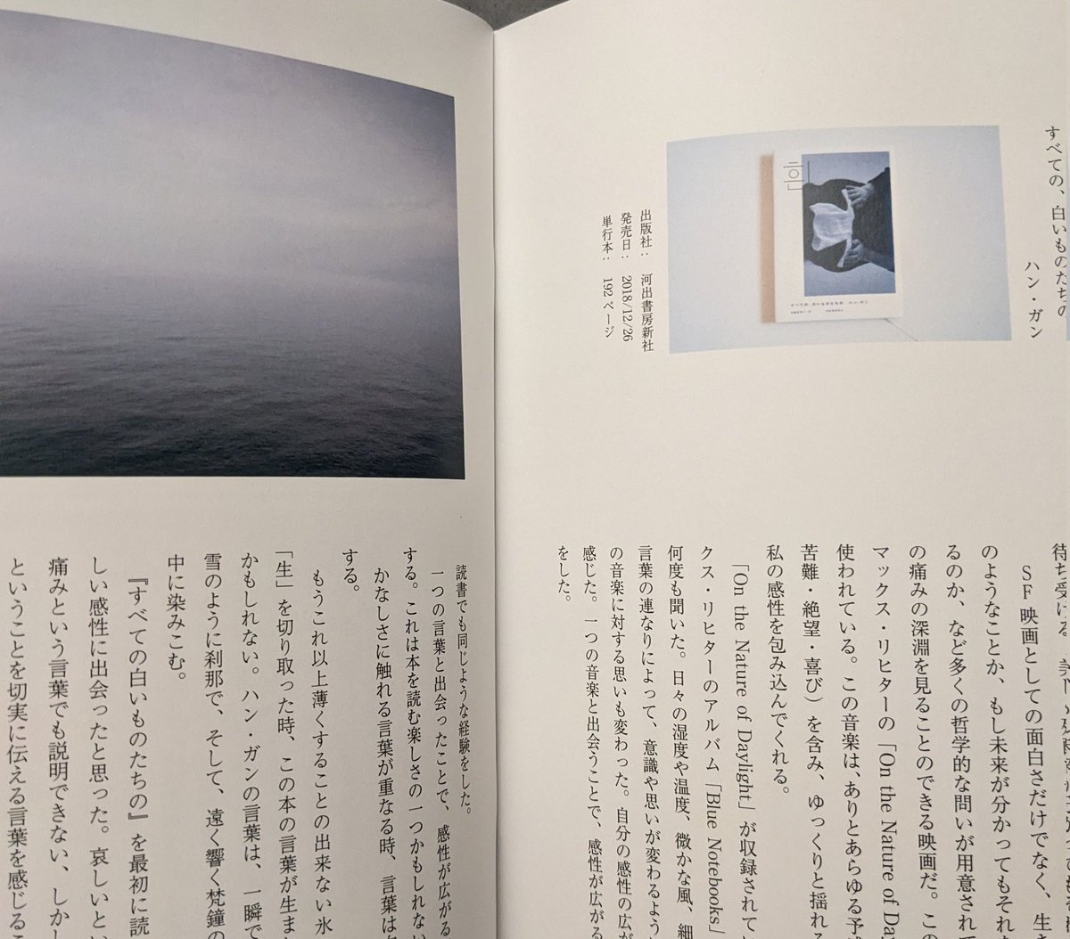 先日とほんさん <a href="/tohontohon/">本屋とほん</a> で手にしたZINE、『読書案内　滲むものと沁みるもの』(山本茂伸) が素晴らしかった。
深い教養から浮かぶ静謐な言葉で、10冊の本を紹介されている。奈良県吉野在住の著者は写真家の方とのことで、各頁に挿入されている写真も美しい。もっとこの方の言葉に触れたいと思った
