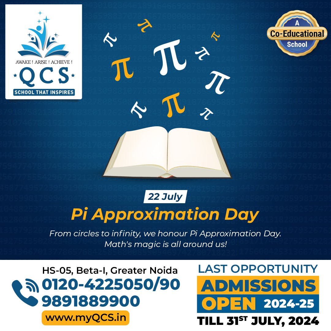 QCSSchool's tweet image. On this special day, we celebrate the mathematical constant Pi (π), an essential part of our world that represents the ratio of a circle&apos;s circumference to its diameter.
#pi #piapproximation #school #admission #admmissionsopen #noida #greaternoida #qcs