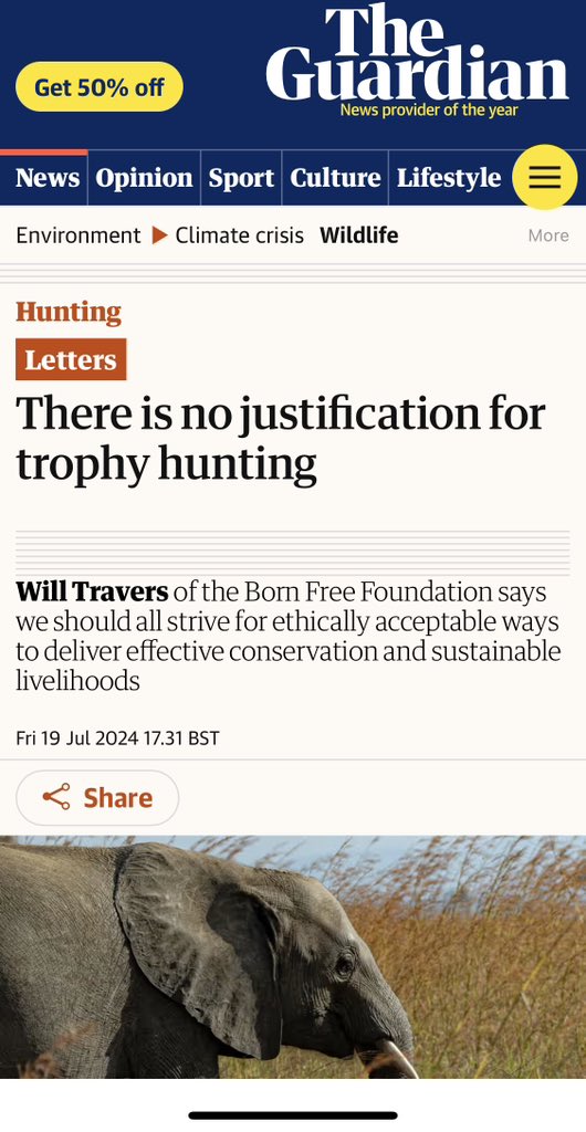 domdyer70's tweet photo. Well said @willtravers there can be no justification for trophy hunting it’s hugely cruel, leads to widespread corruption &amp; plays no significant role in nature conservation @BornFreeFDN @FOURPAWSUK @HSIUKorg @LeagueACS @IFAWUK https://t.co/9QJpLVZwZH
