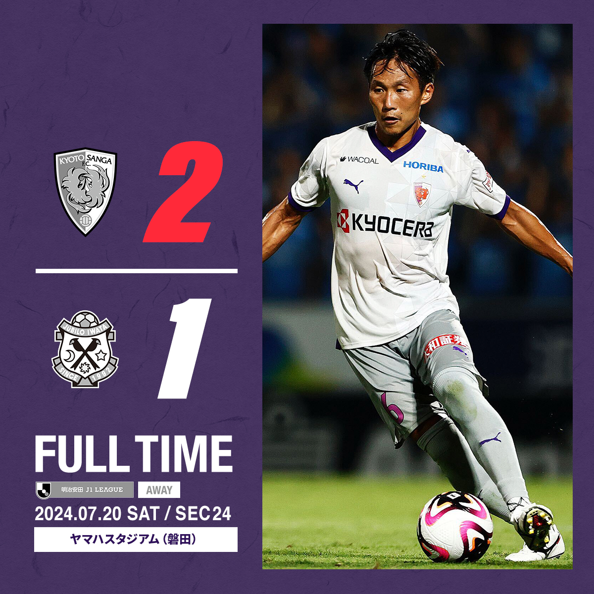 sangafc's tweet photo. 【第24節vs磐田】
⏰試合終了
京都 2-1 磐田

[得点者]
39分 #ジャーメイン良（磐田）
79分 オウンゴール
82分 #ラファエルエリアス

#sanga
#京都サンガ
#共創
#強く超える
#Jリーグ https://t.co/KRsiWx0Jnc