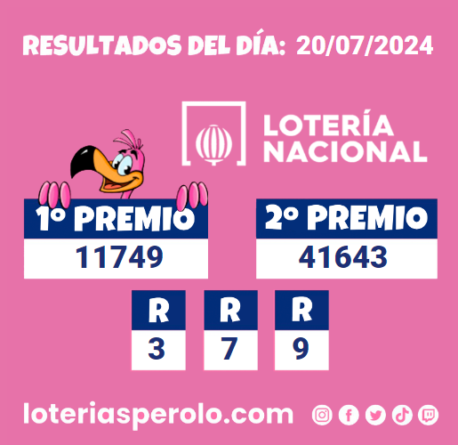 Buenas noches perol@s os dejamos los resultados del sorteo de hoy de Loteria Nacional (Sabado) esperamos que hayáis tenido mucha suerte.
        
        Para ver otros juegos anteriores, descarga nuestra #app, #BuenasNoches
        
        loteriasperolo.com/app