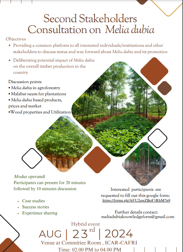 IcarCafri's tweet photo. Second Stakeholders Consultationon Melia dubia.
#icar #icarcafri #isafjhansi #agrigoi #agroforestry #ICFRE @arun703 @icarindia @IsafJhansi22169 @IcfreIndia @AgriGoI https://t.co/ZgPcw1LPbC