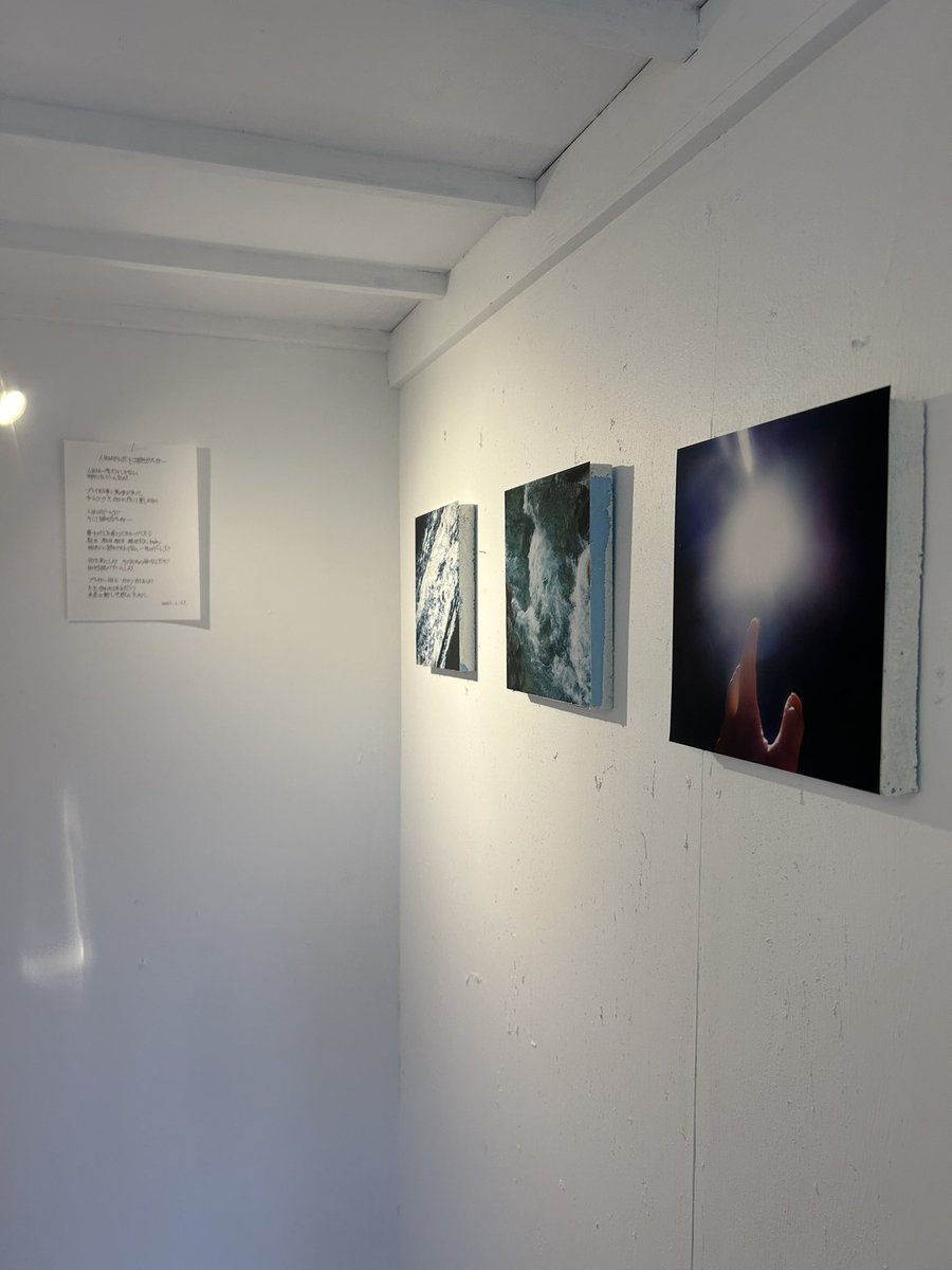 super556km's tweet photo. 梅澤侑利(写真)×濱本一樹(詩)
展示企画「夢を見た」

お邪魔してきました！
アパートの一室、壁一面に貼られた詩の数々。
奥の白壁の空間には生命を感じる写真。

外の暑さも忘れるような、素敵な時を過ごせました。

ギャラリーオレンジ八幡山で、27,28日もやっているので、お近くの方はチェックを✅ https://t.co/wOOZzYSVYp