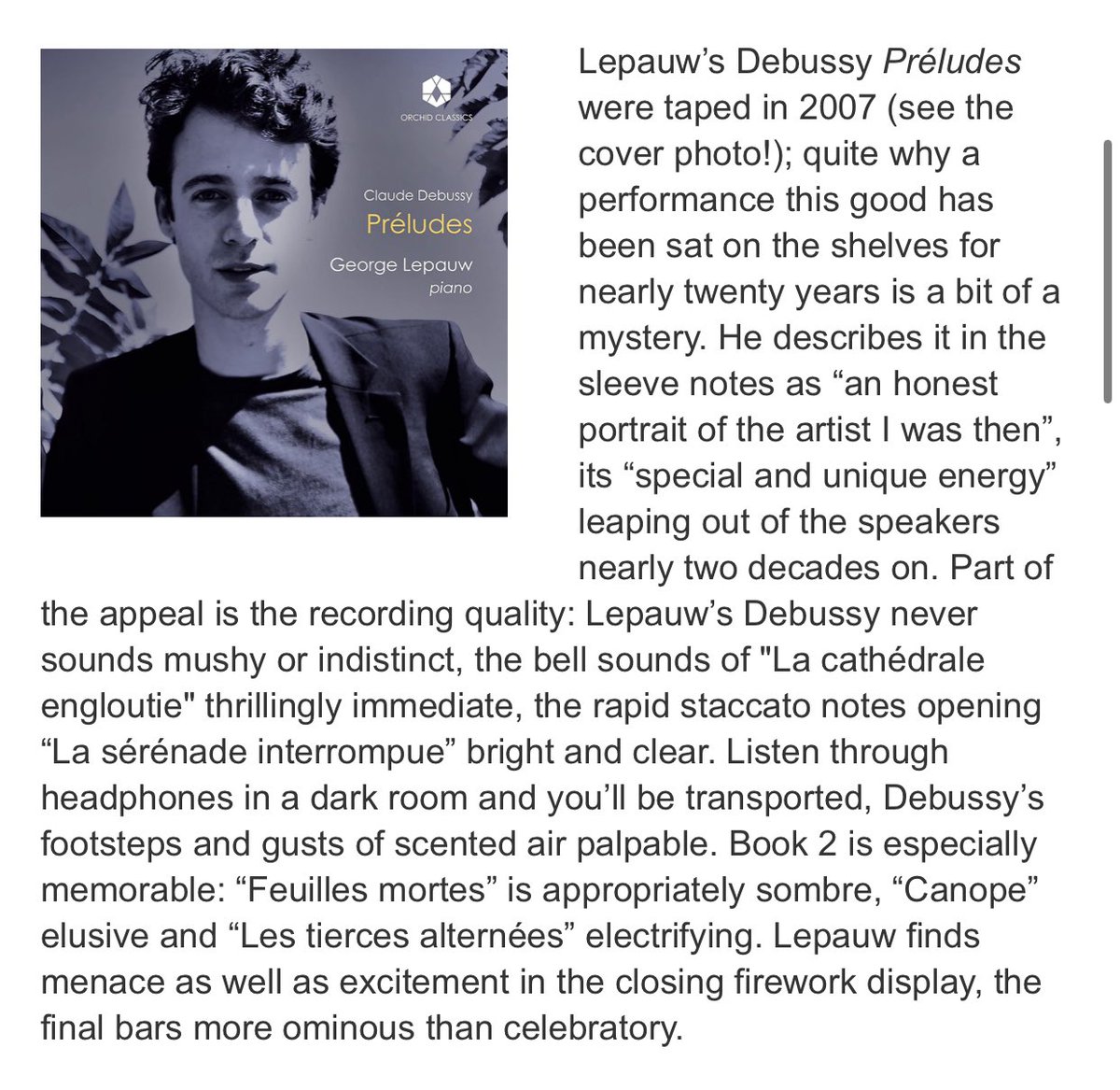 Excited to receive two new reviews of my recent Debussy and Beethoven albums on <a href="/OrchidClassics/">Orchid Classics</a> in <a href="/theartsdesk/">theartsdesk.com</a> today from @GrahamRickson 

Have you listened to them yet?

#album #debussy #beethoven #piano