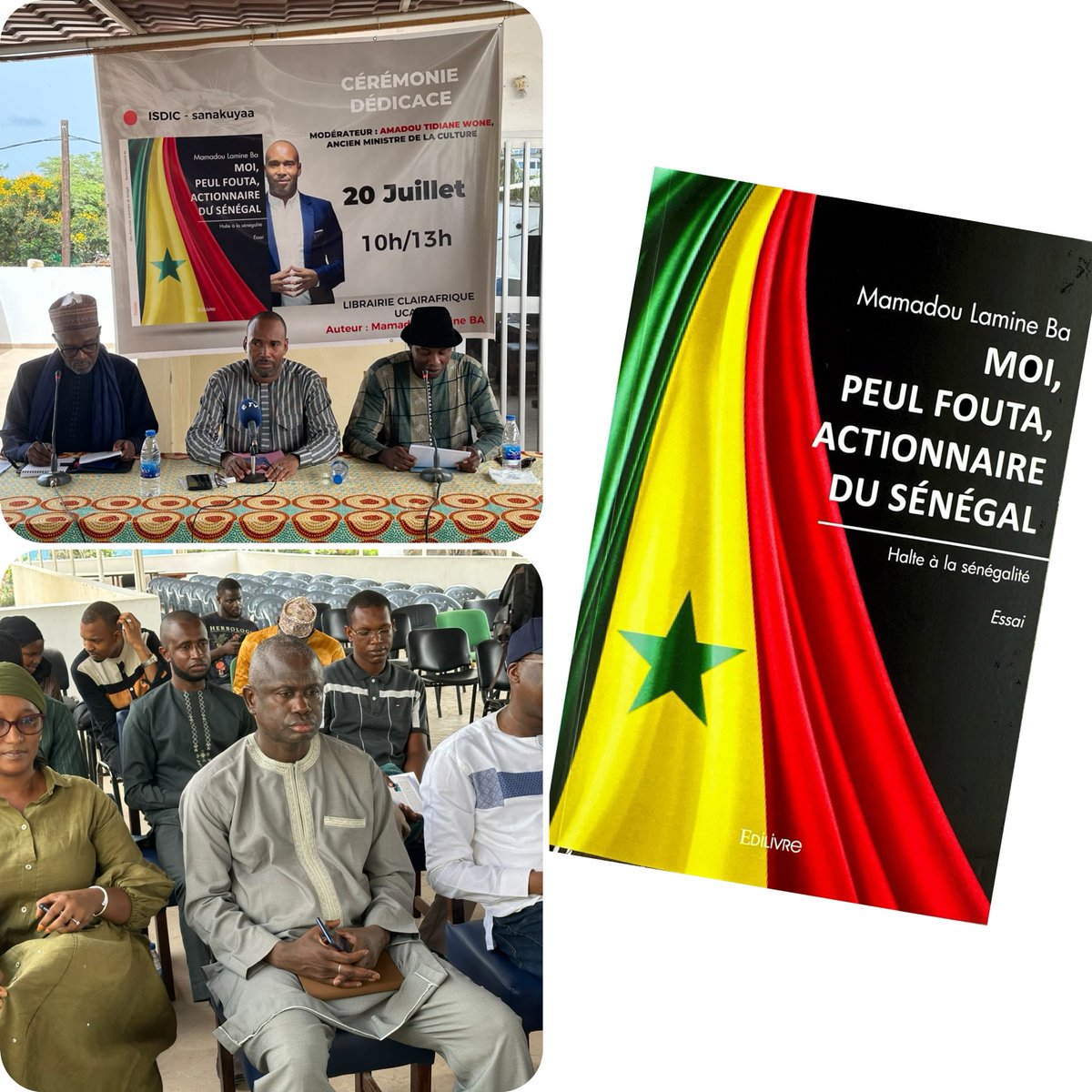MadembAS's tweet image. « Moi, Peul Fouta, actionnaire du Sénégal ». En voilà un titre qui en dit long sur l’audace de son auteur Mamadou Lamine Ba ! Ancien prof d’anglais, journaliste formé au #Cesti. La présence des journalistes à la présentation du livre à @ClairafriqueLib est naturelle et celle de…
