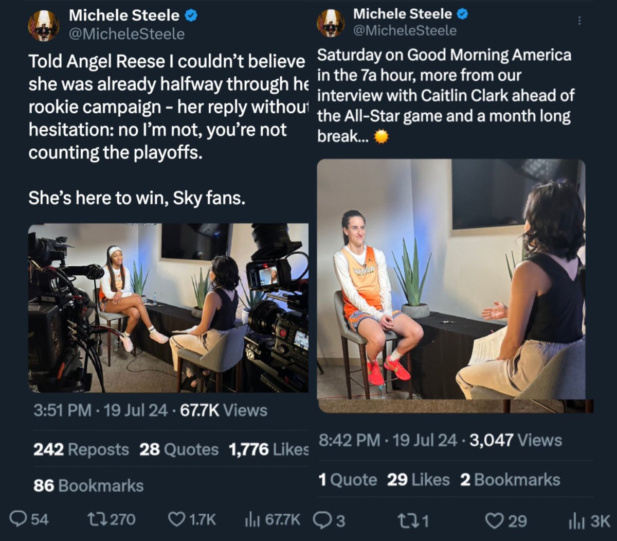 MostlyWNBA's tweet photo. Exhibit 1746362: Most ppl that claim to be CC fans are more interested in harassing other players than supporting her. 

Both screenshots are from the same account about 7 hours after they were posted. https://t.co/4DKpD4V9TT