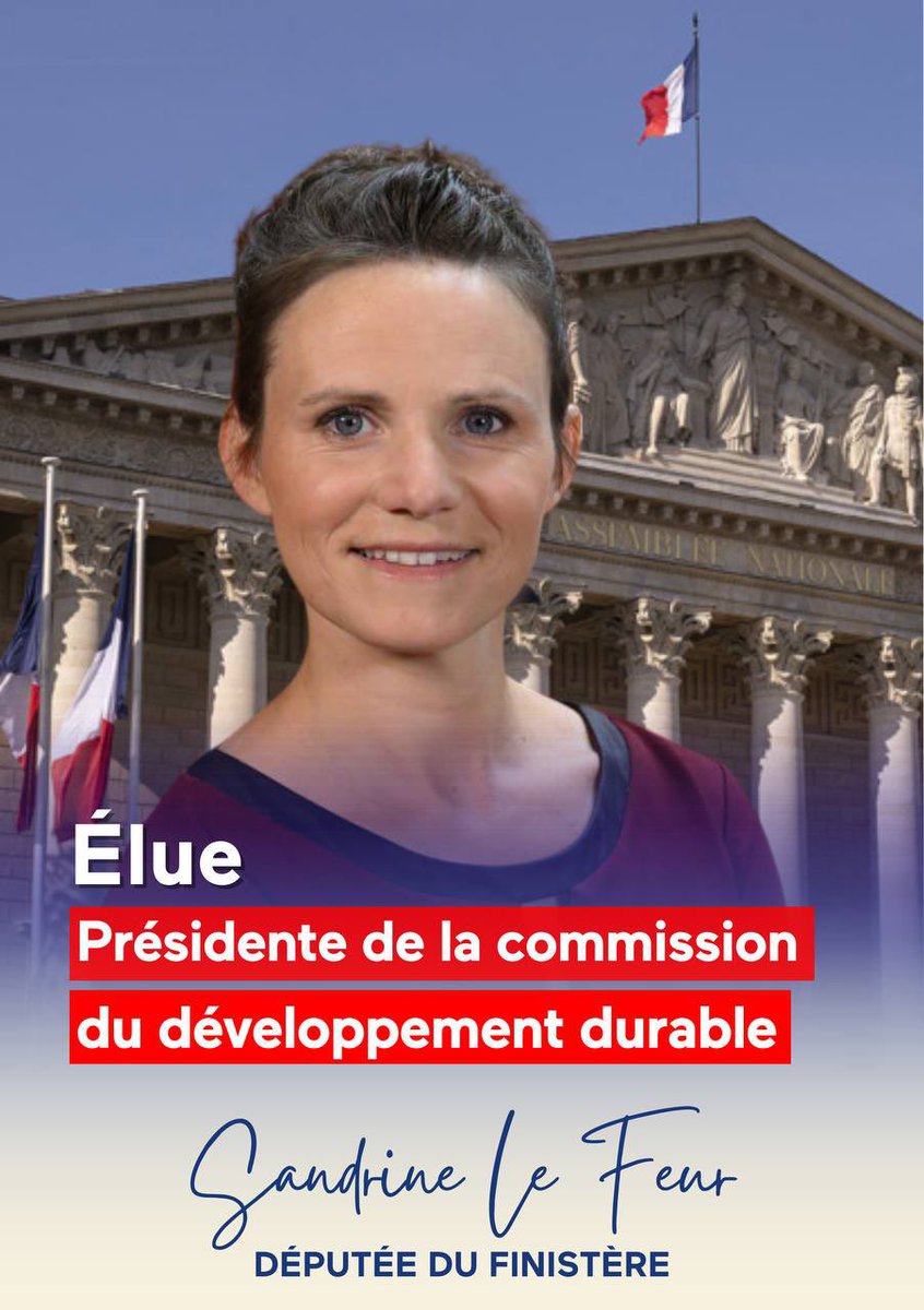 SandrineLeFeur's tweet photo. C'est avec fierté que j'annonce mon élection en tant que présidente de la commission développement durable et aménagement du territoire à l'Assemblée nationale. Cette élection représente un honneur et une responsabilité que je suis prête à assumer avec détermination et engagement https://t.co/ZND0OLmHzS