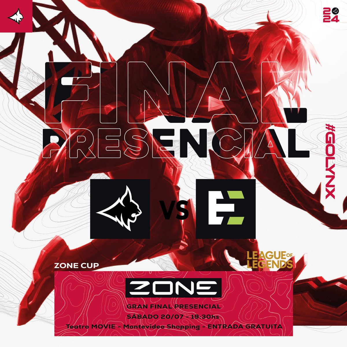 LynxGamingUY's tweet photo. 🎮✨ ¡HOY es la final de la Zone Cup @ZoneUy ! 🏆🔥
Ven al Teatro Movie @MovieUy en Montevideo Shopping @mvdshopping desde las 12:00 hs con entrada gratuita.
Nuestro equipo juega la FINAL contra @TeamEvermeet a las 19:30.
¡No te lo pierdas!
#GoLYNX #ZoneCup https://t.co/7eyYBrldXR