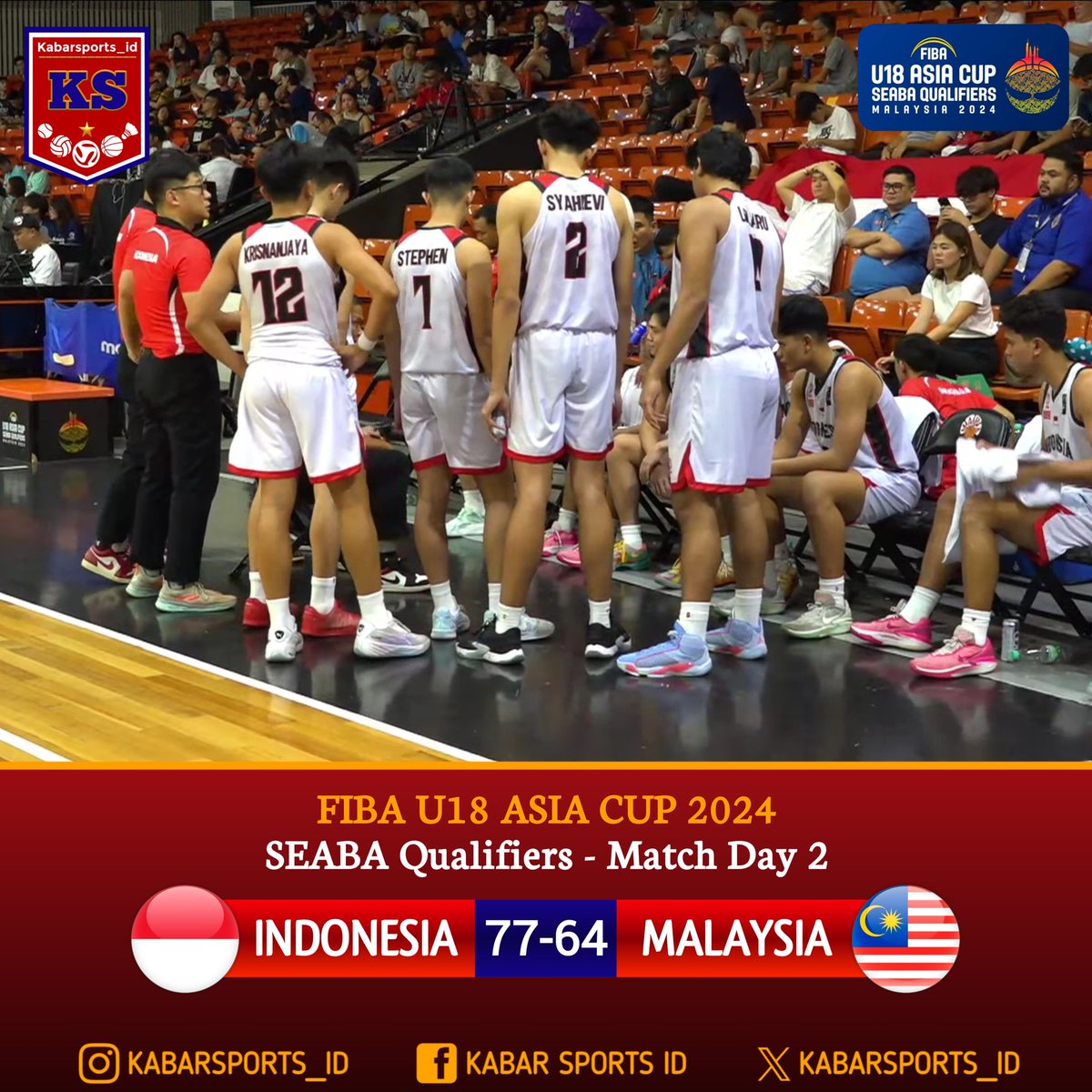 kabarsports_id's tweet photo. FIBA U18 Asia Cup 2024 - SEABA Qualifiers
Indonesia ๐ฎ๐ฉ 77-64 ๐ฒ๐พ Malaysia
#FIBAU18AsiaCup #SEABAQualifiers #BawaBangga #Basketball #TimIndonesia #OlahragaIndonesia https://t.co/qfEbHkB93L