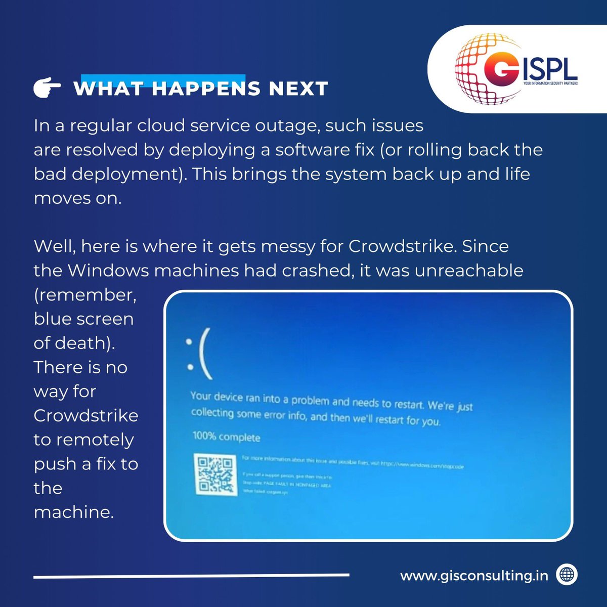 gispl_security's tweet photo. “🚨 Major IT disruption alert! The recent Microsoft-CrowdStrike issue has led to what’s being called the ‘largest IT outage in history.’ Stay informed and prepared as we navigate through these unprecedented times. 

https://t.co/jffBzjvqnd 

#ITOutage #CyberSecurity #Microsoft https://t.co/uii3SMRSDx