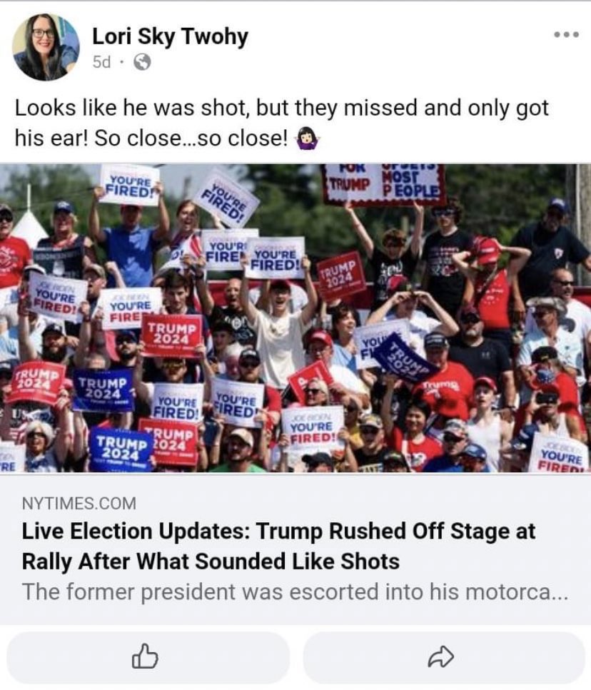 iAnonPatriot's tweet photo. Meet Lori Sky Twohy, owner of a photography company called ‘The 555 Photographer’ 

Lori was devastated that the sh**ter didn’t end Trump. 

According to FB, The 555 Photographer is located in Asheville, NC! https://t.co/wifcHtj37U