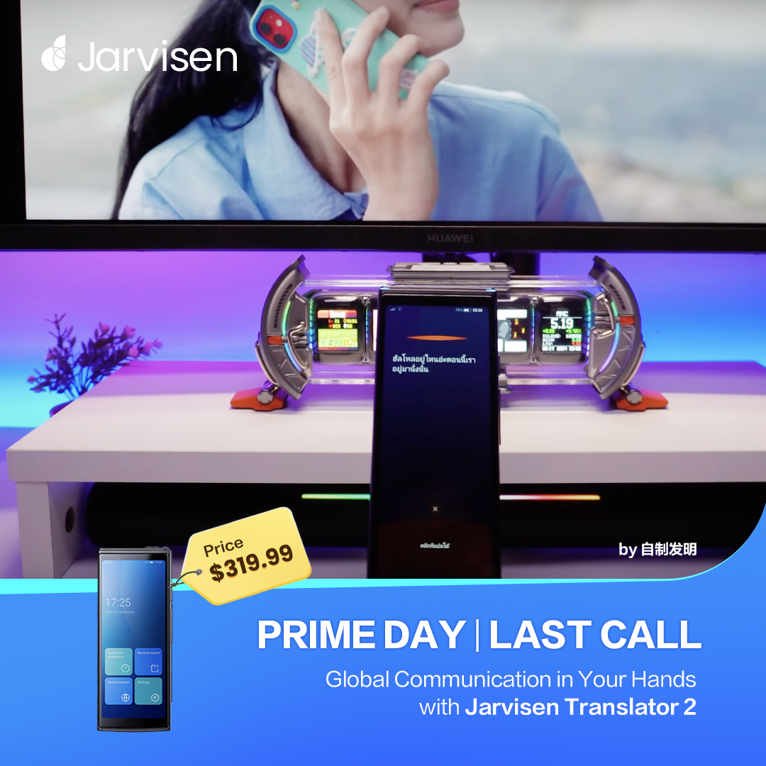 JarvisenGlobal's tweet photo. Prime Day Last Call! 
Visit https://t.co/wEBbkJ66lK &amp; save $20 with Jarvisen20 or JV20 at https://t.co/E2htDv1Q3T 
Don’t miss out! ⏳
#PrimeDay #Jarvisen #Translator #AI #TechDeals https://t.co/yzc2nnZ5Ze