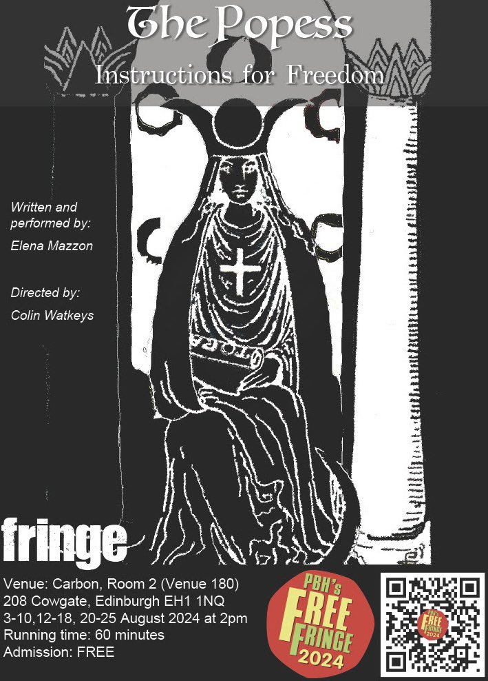 ElenaMazzon2's tweet photo. Thanks @MissSalvee for designing the flyer of the Popess soon appearing @edfringe @TheFreeFringe 👉 https://t.co/USBSu9j6N3
#fringe #darkcomedy #soloshow #italianactress #WomenEmpowerment #womeninhistory #mysticism https://t.co/Xn0PrhuDQC