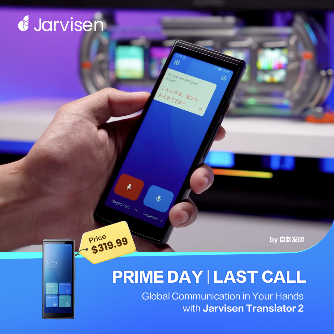 JarvisenGlobal's tweet photo. Prime Day Last Call!  
Visit https://t.co/wEBbkJ5ywc &amp; save $20 with Jarvisen20 or JV20 at https://t.co/E2htDv1iel  
Don’t miss out! ⏳ 
#PrimeDay #Jarvisen #Translator #AI #TechDeals https://t.co/gec920MPxO